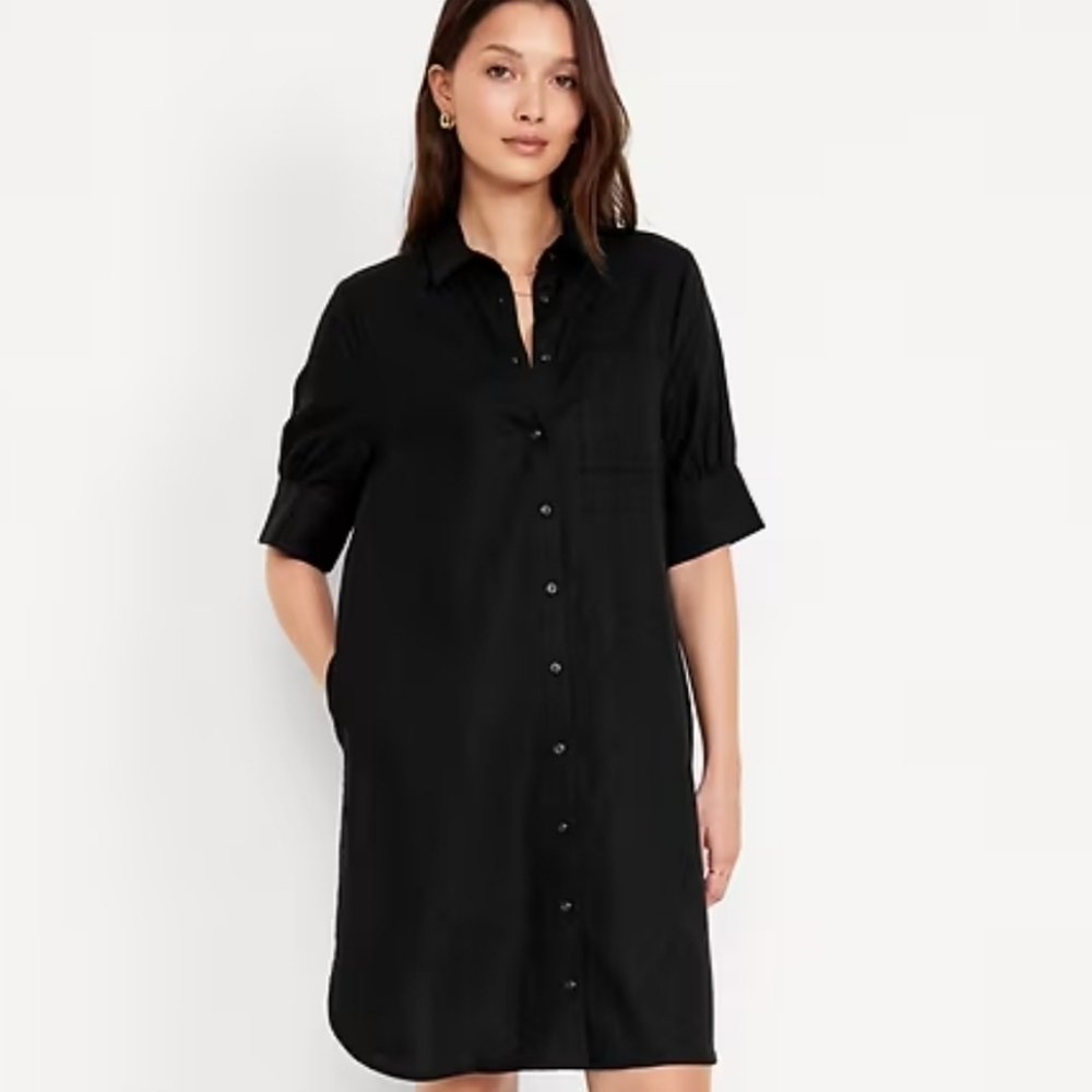 Old Navy Black Button-Front Shirt Dress Size XS GUC Autumn - Picture 2 of 7